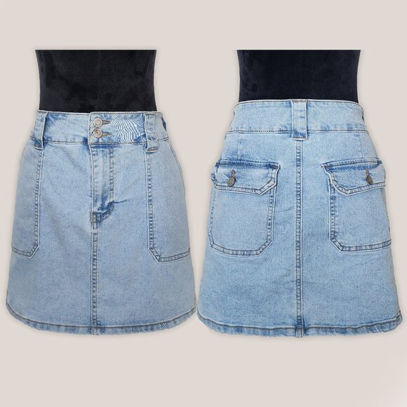 Regeneration by Celebrity Pink Blue Denim Cargo Mini Skirt in Mid Rise - Picture 1 of 9